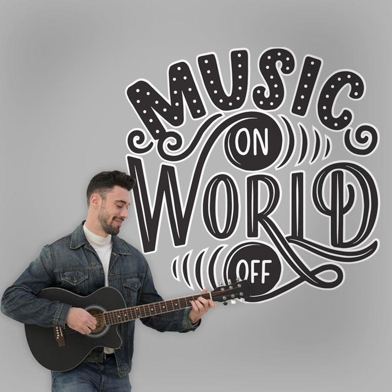 Αυτοκόλλητο Τοίχου - Music On World Off