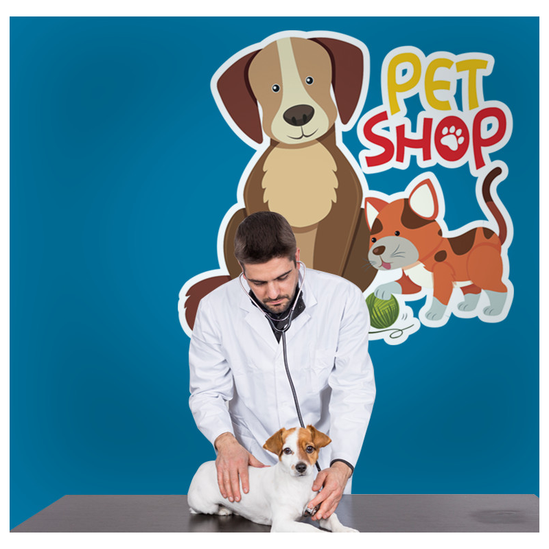 Αυτοκόλλητο Τοίχου - Pet Shop Σκυλί και Γάτα