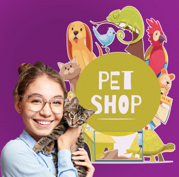 Αυτοκόλλητο Τοίχου - Pet Shop With Animals