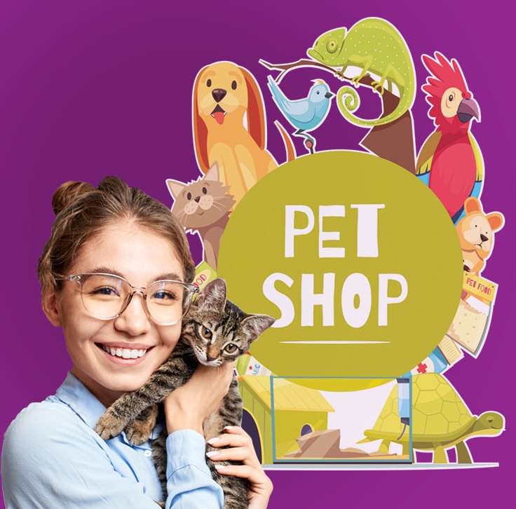 Αυτοκόλλητο Τοίχου - Pet Shop With Animals