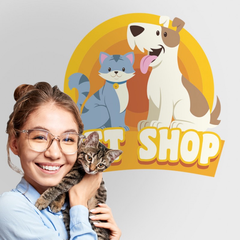 Αυτοκόλλητο Τοίχου - Pet Shop Dog and Cat