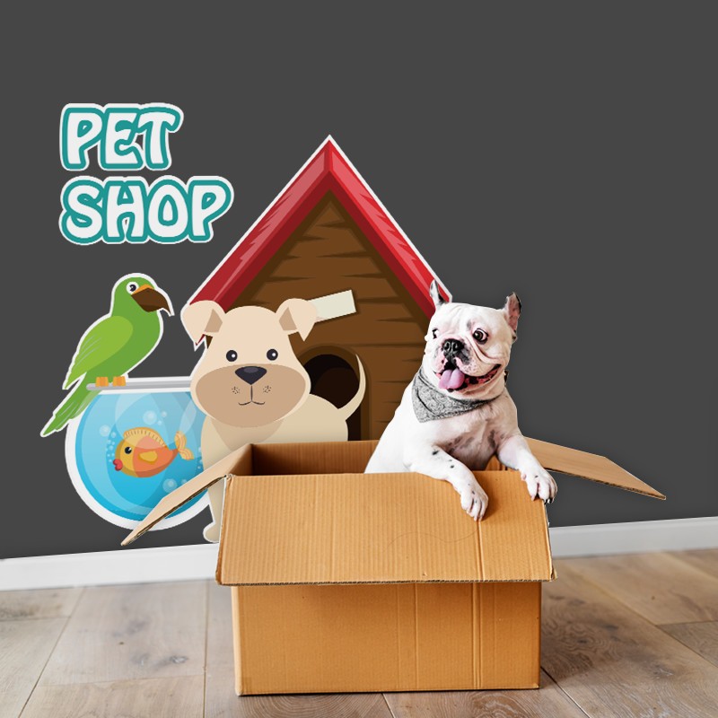 Αυτοκόλλητο Τοίχου - Pet Shop Παπαγάλος Και Σκυλί