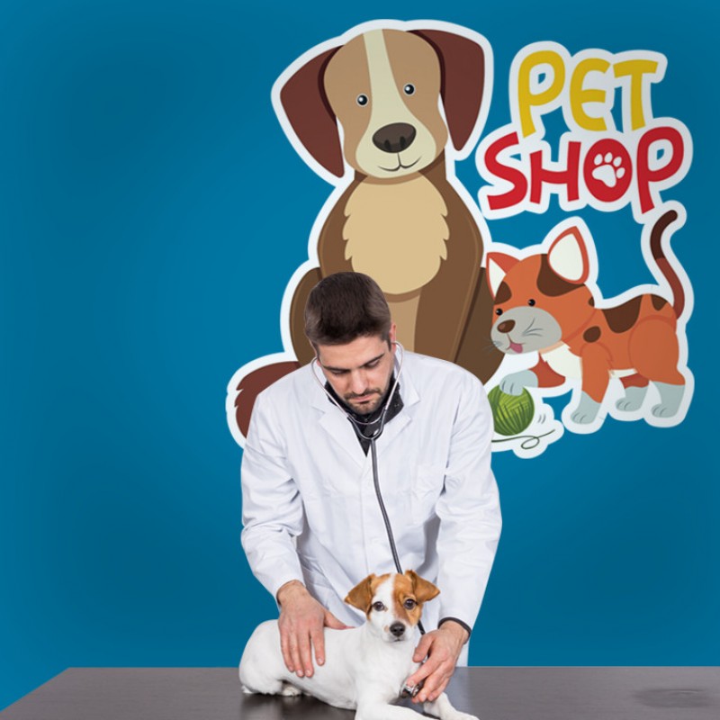 Αυτοκόλλητο Τοίχου - Pet Shop Σκυλί και Γάτα