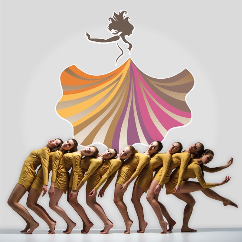 Αυτοκόλλητο Τοίχου - Πολύχρωμο Φόρεμα Χορεύτρια